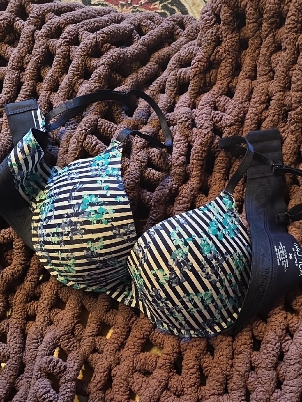Nautica Navy, White and Aqua Striped Floral T-Shirt Bra